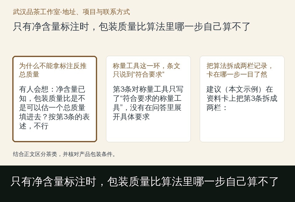 只有净含量标注时，包装质量比算法里哪一步自己算不了的知识要点示意图